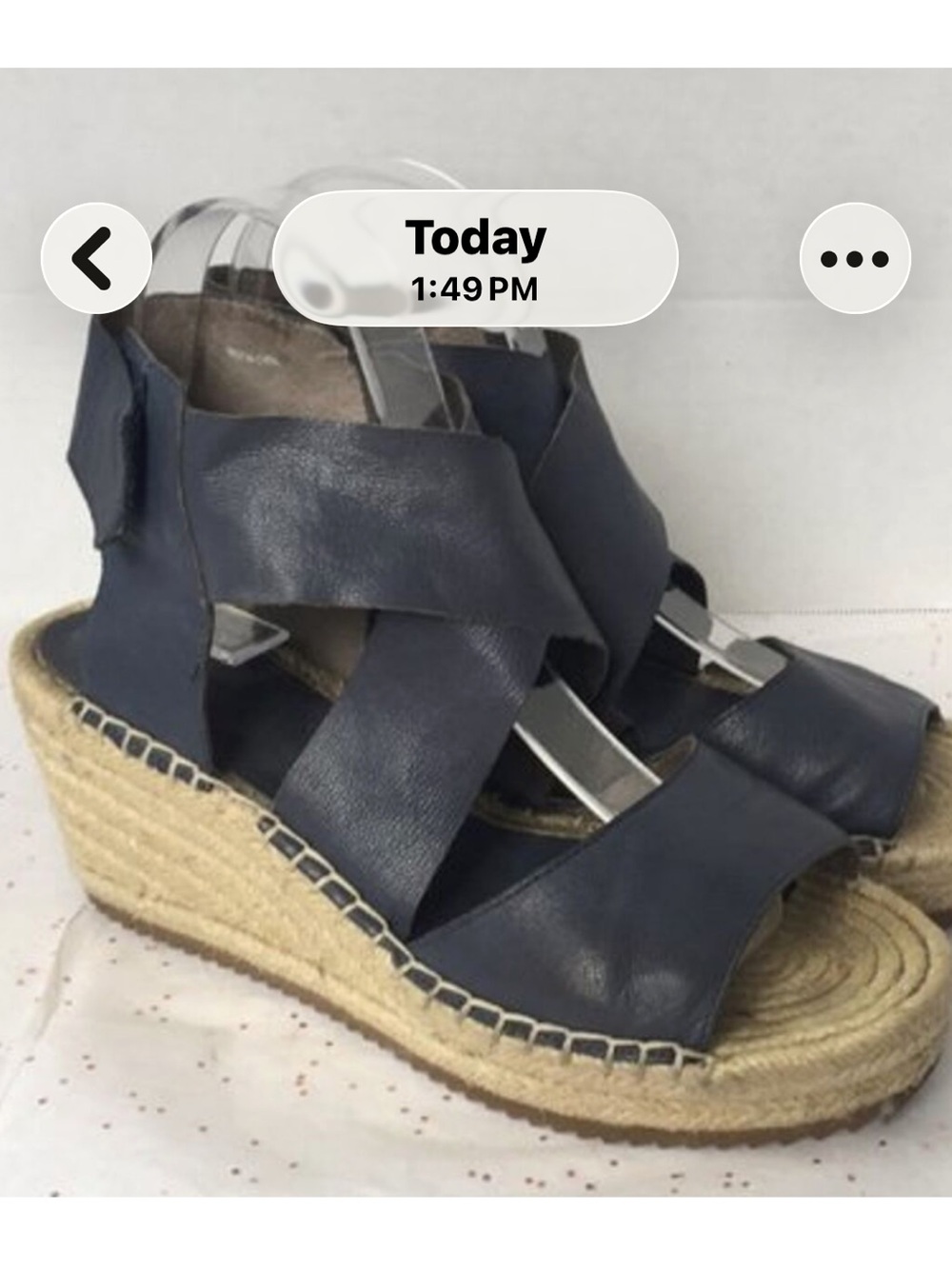 Eileen Fisher Navy Leather Strappy Espadrille Wedge Sandals